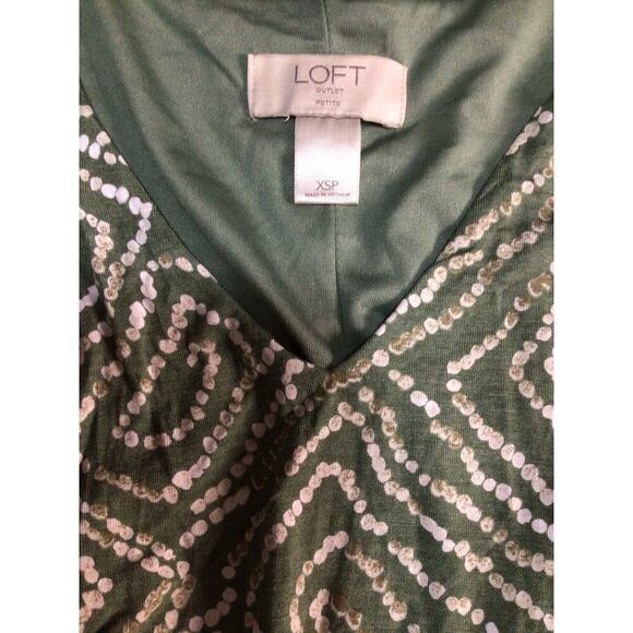 Ann Taylor LOFT Outlet Green Print Sleeveless V Neck Dress Petite XSP - Picture 4 of 8